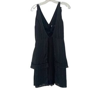 NWT Adelyn Rae lace black deep v polka dot mini tiered dress, size XS